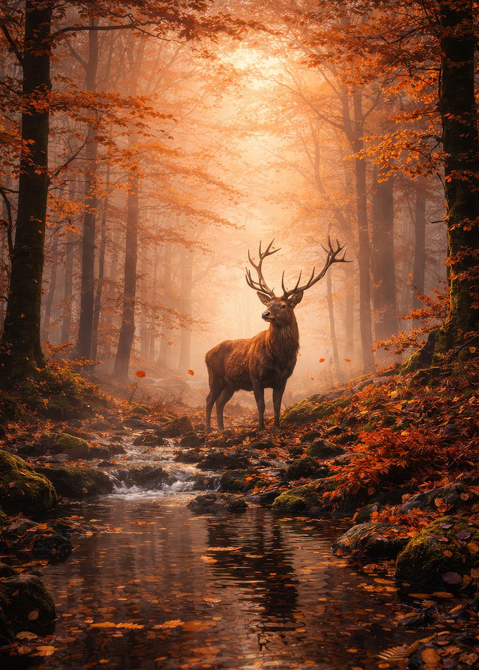 Majestic Stag in Autumn Forest