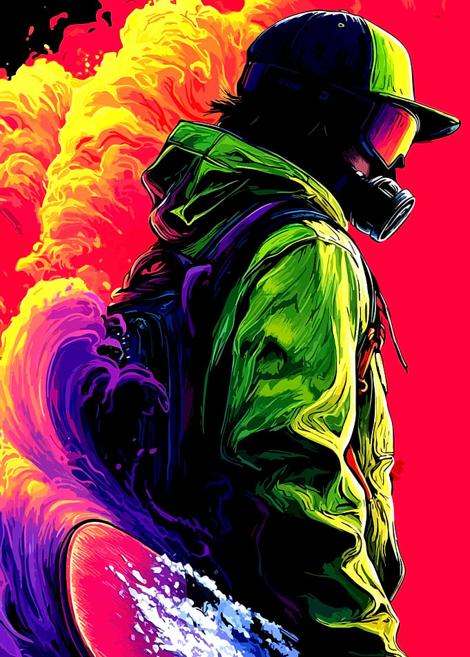 Surfer in Neon Wave
