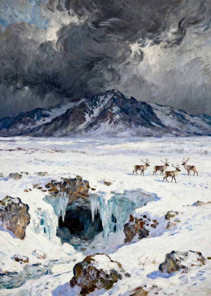 Reindeer in a Snowy Landscape