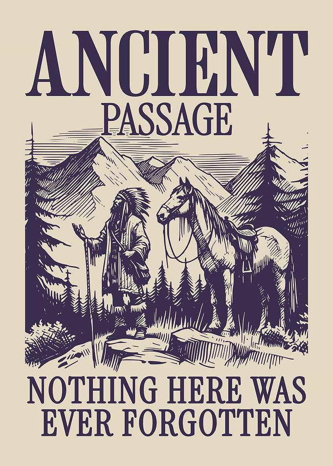 Ancient Passage Poster Vintage Horse Landscape Western Wilderness Rustic Nature Wall Art