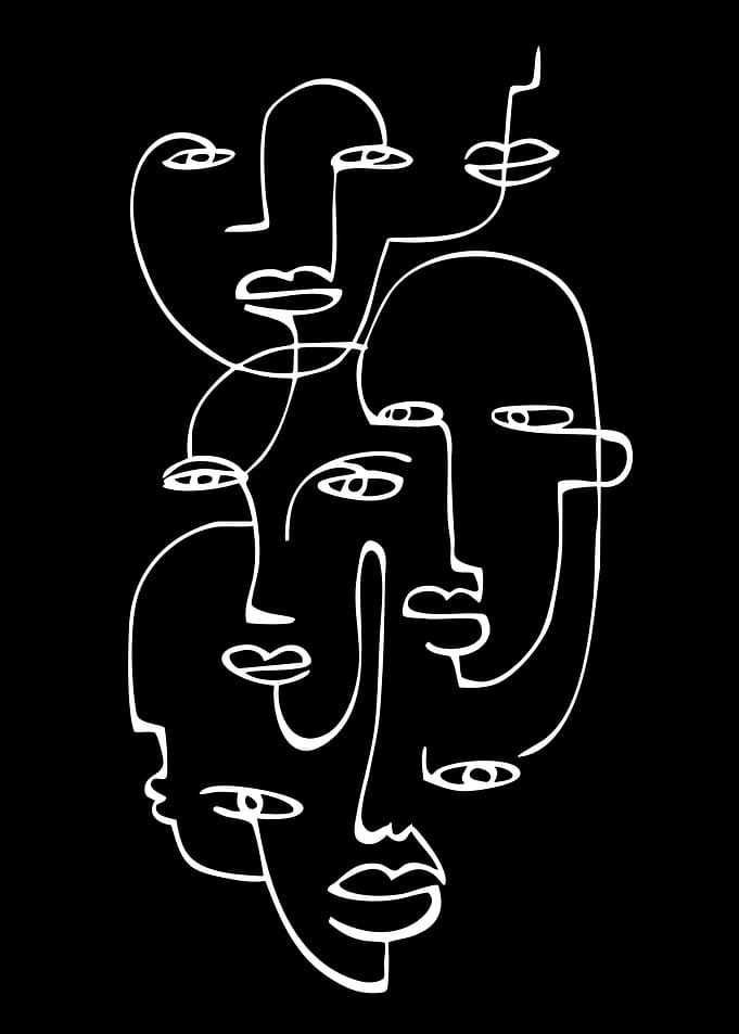 Abstract Faces Line Art