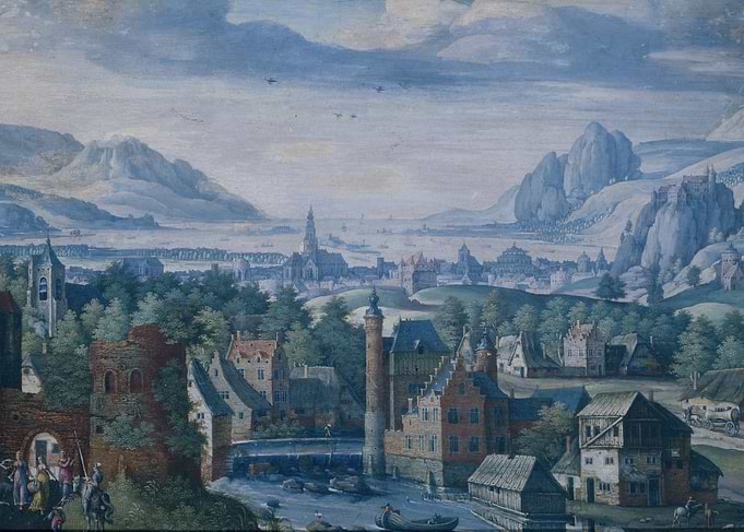 Panoramic Cityscape with Mountains and River