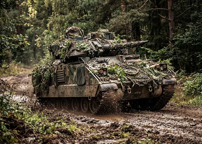 Armored Vehicle in Muddy Forest