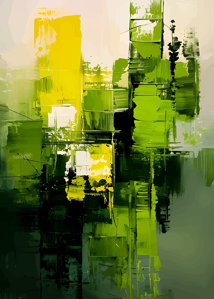 Abstract Green and Yellow Brushstrokes