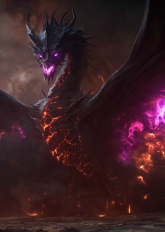 Fiery Dragon with Purple Energy