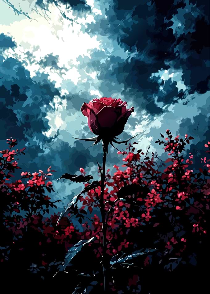 Dark Rose Against Stormy Sky