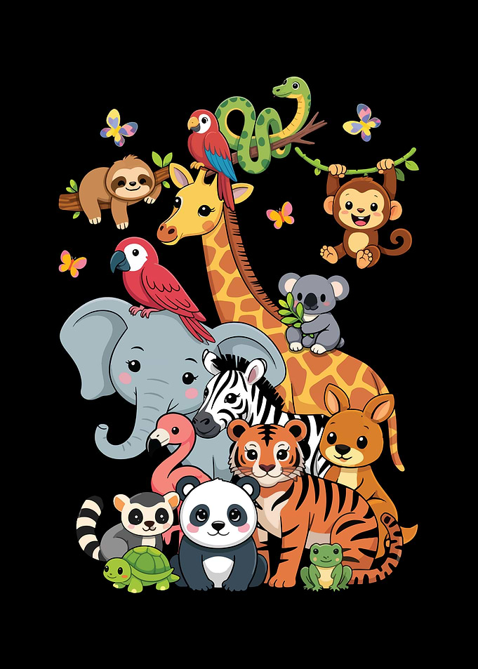 Cute Jungle Animals Gathering