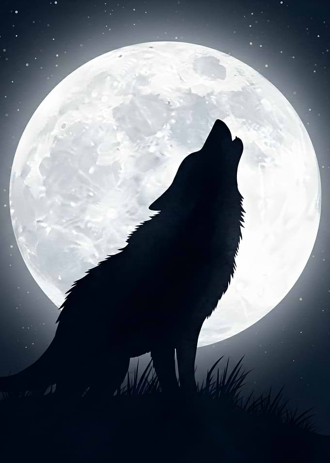 Wolf howling at the moon