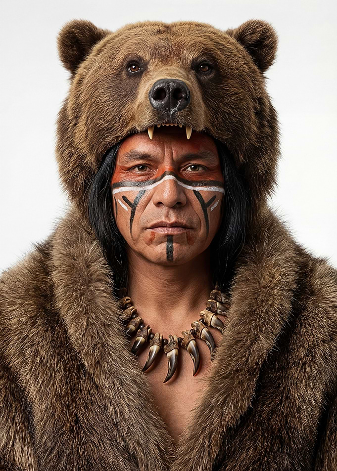 Man in Bear Headdress and Fur