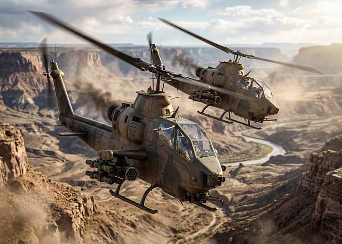 Attack Helicopters in Canyon