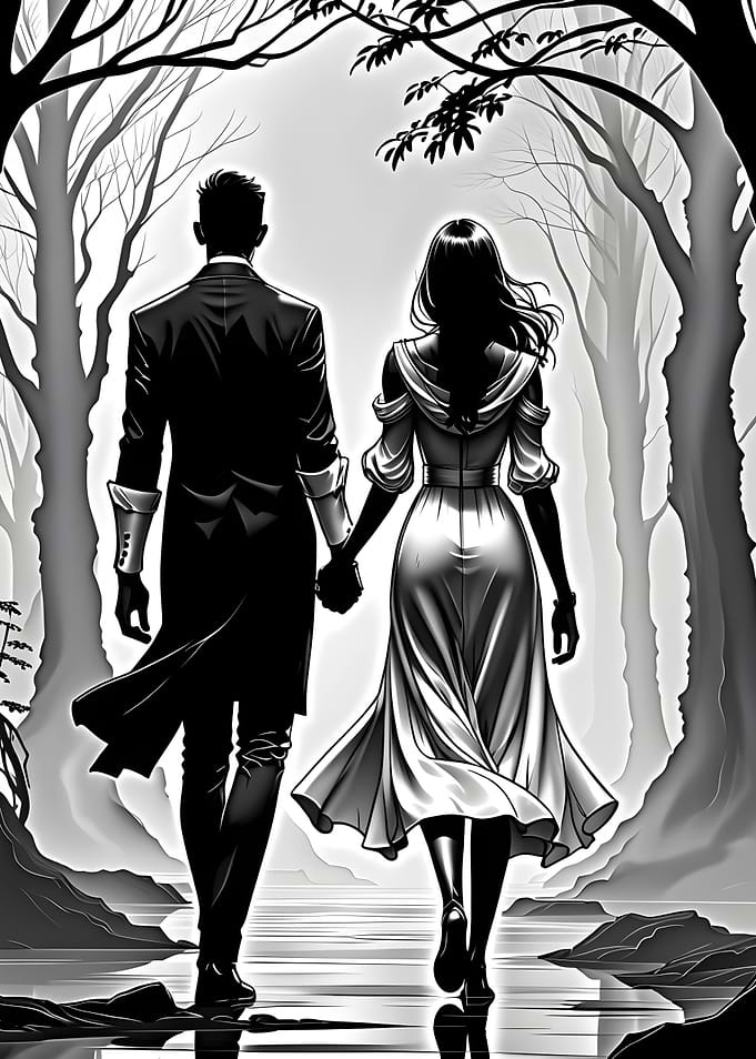Couple walking in a forest