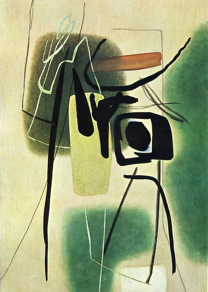 Abstract Composition with Black and Green Shapes
