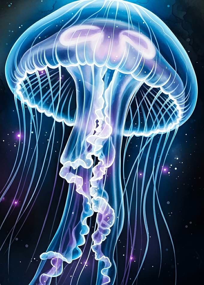 Glowing Jellyfish in Deep Space