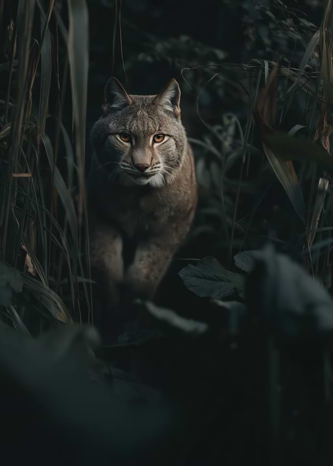 Lynx in dark foliage