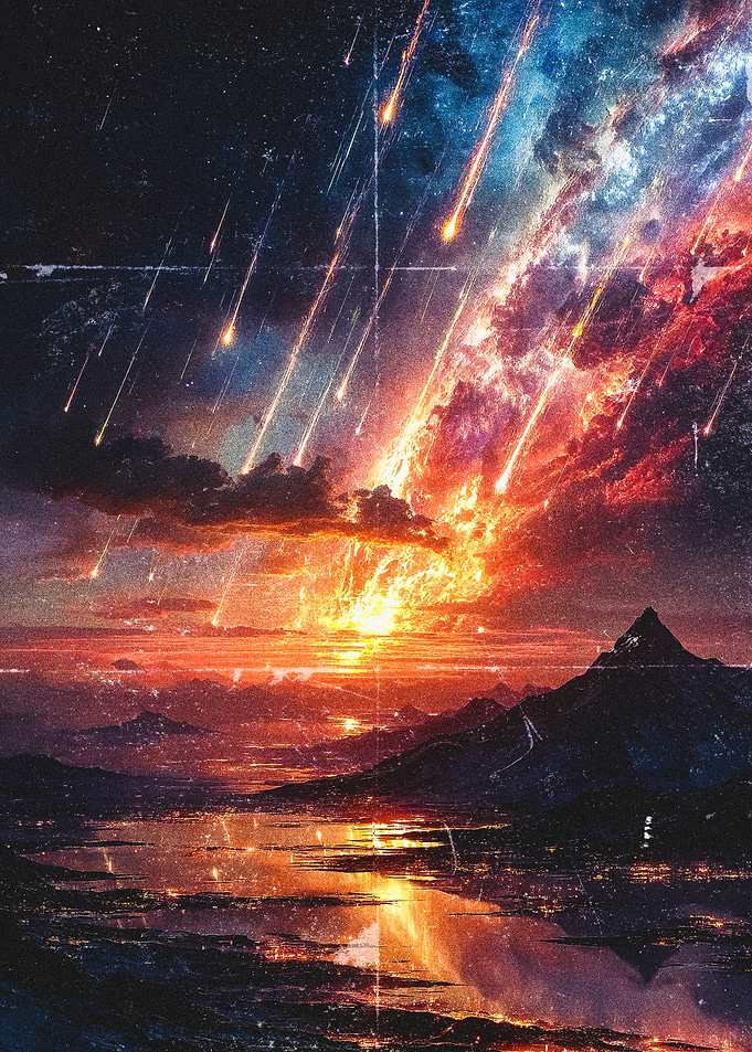 Meteor Shower Over Mountain Landscape
