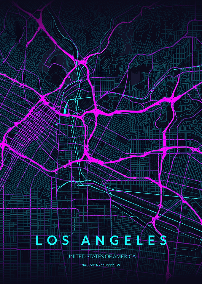 Neon Los Angeles Map Art