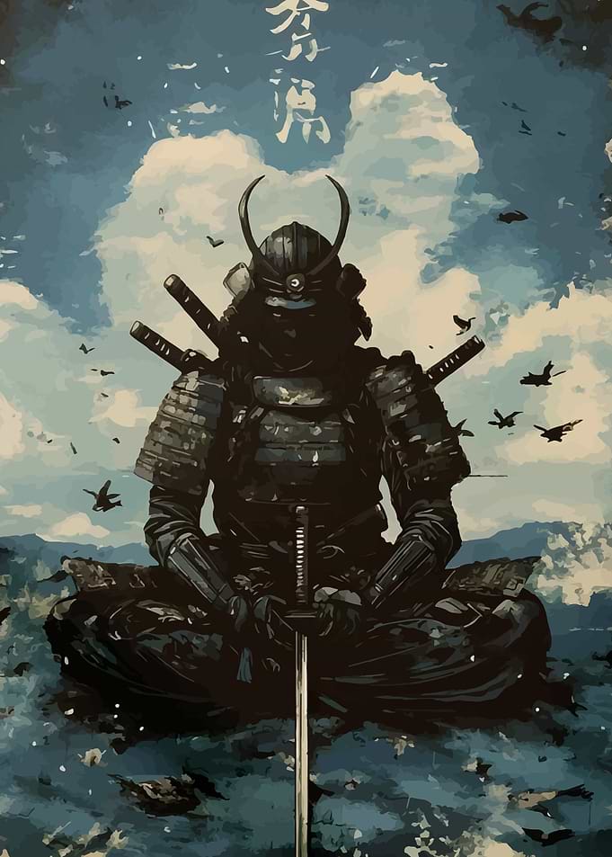 Samurai Meditating with Swords