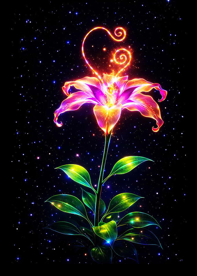 Magical Glowing Flower in Starry Night