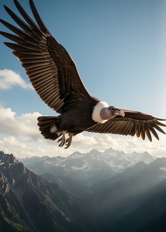 Condor Soaring Over Mountains