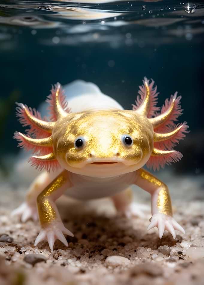 Golden Axolotl Underwater