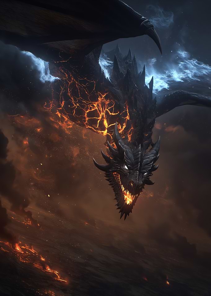 Fiery Dragon Emerging from Smoke