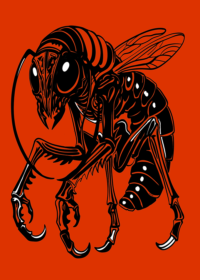 Stylized Black Wasp on Orange Background