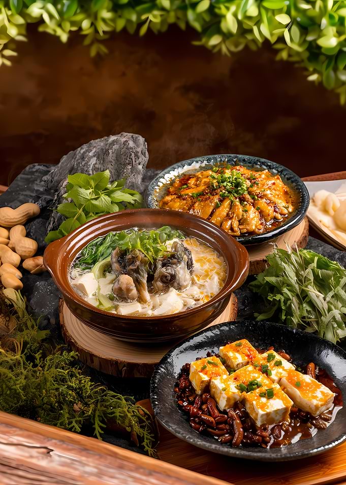 Asian Cuisine Platter with Tofu and Meat