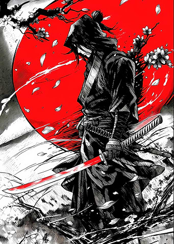 Samurai Warrior with Red Sun