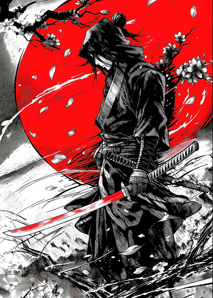 Samurai Warrior with Red Sun