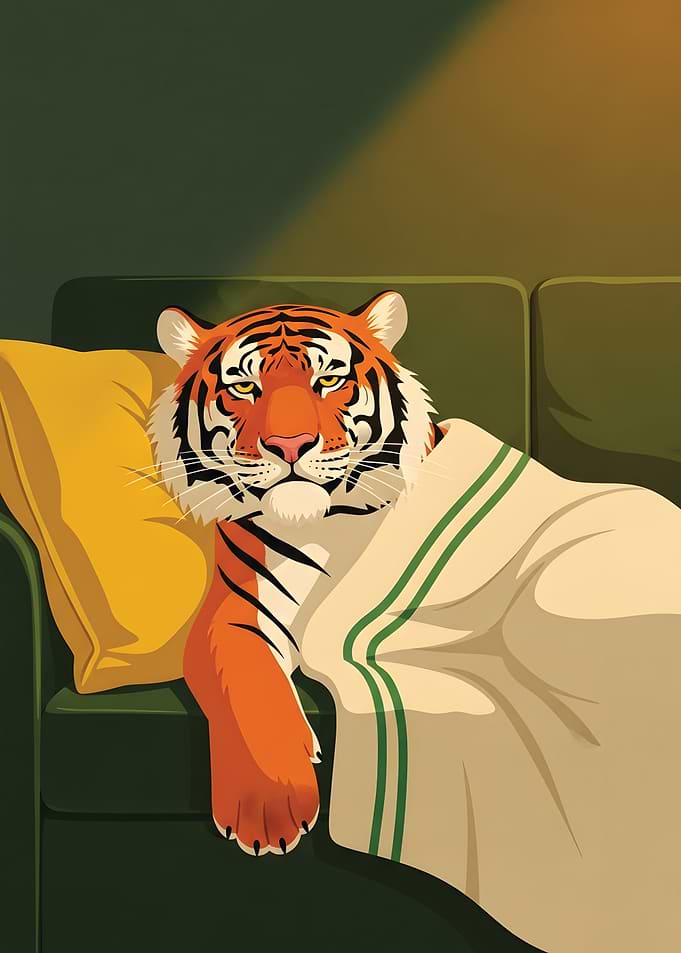 Tiger relaxing on a couch