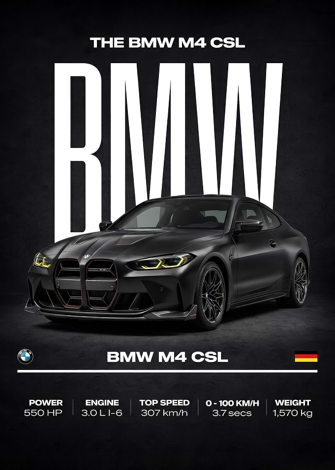 black BMW M4 CSL Car Poster