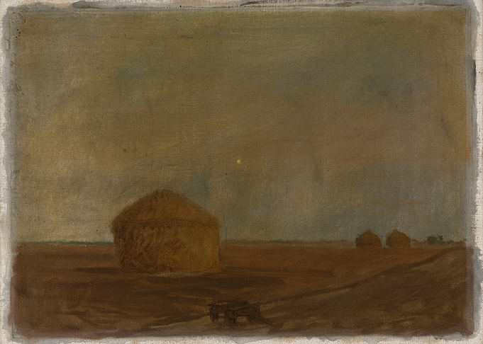 Haystacks in a Field at Dusk