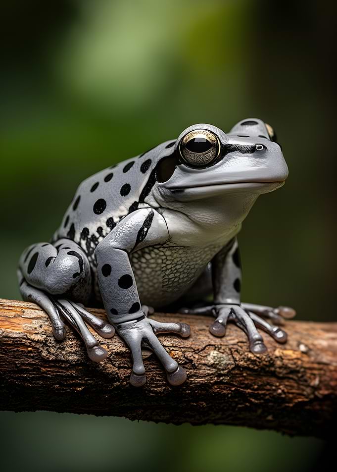 Gray and Black Spotted Frog on Branch