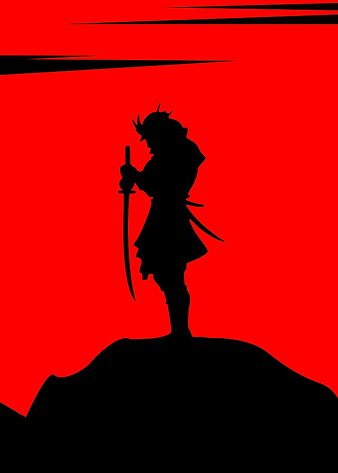 Samurai Silhouette on Red Background