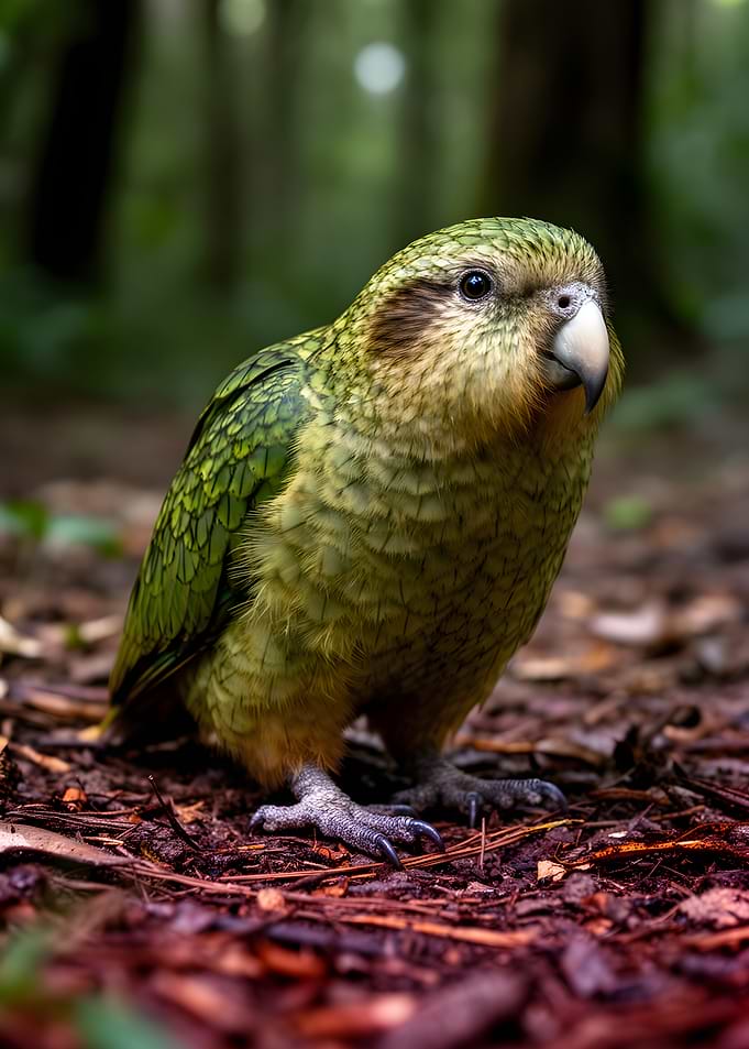 Green Parrot on Forest Floor