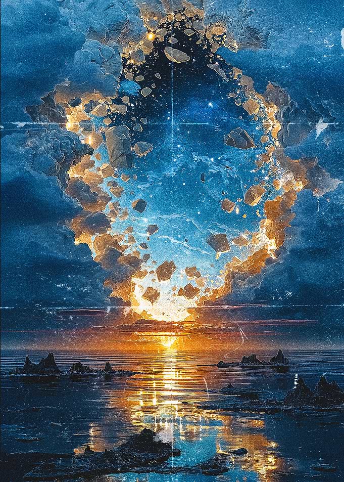 Cosmic Sunset Over Icy Landscape