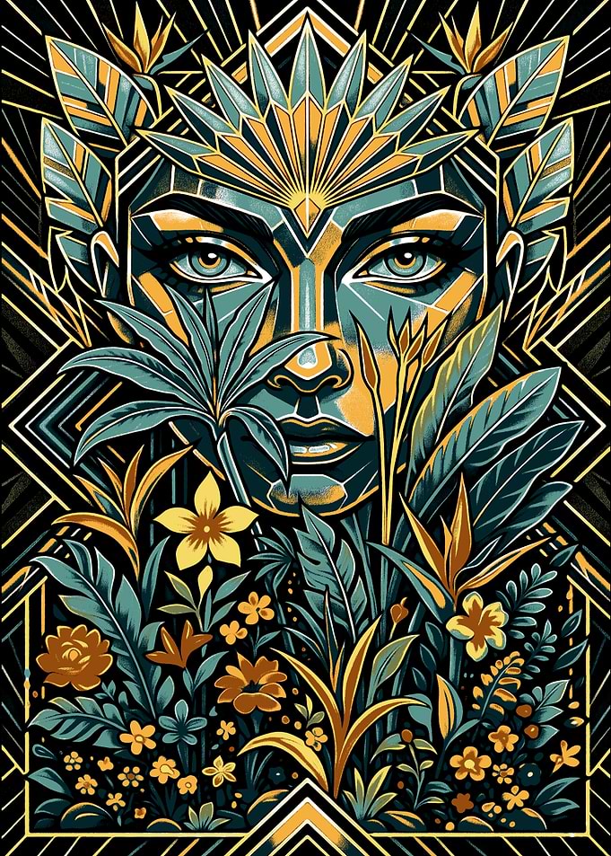 Art Deco Jungle Woman Portrait