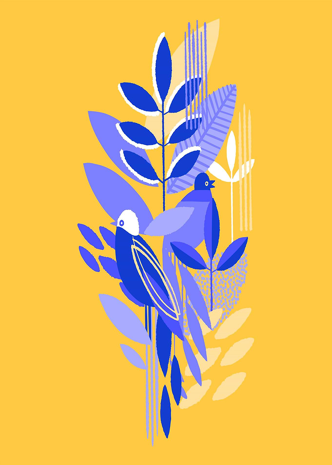 Two Birds and Abstract Foliage