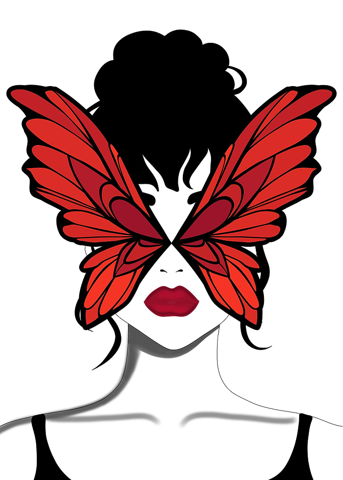 Woman with Butterfly Mask and Red Lips