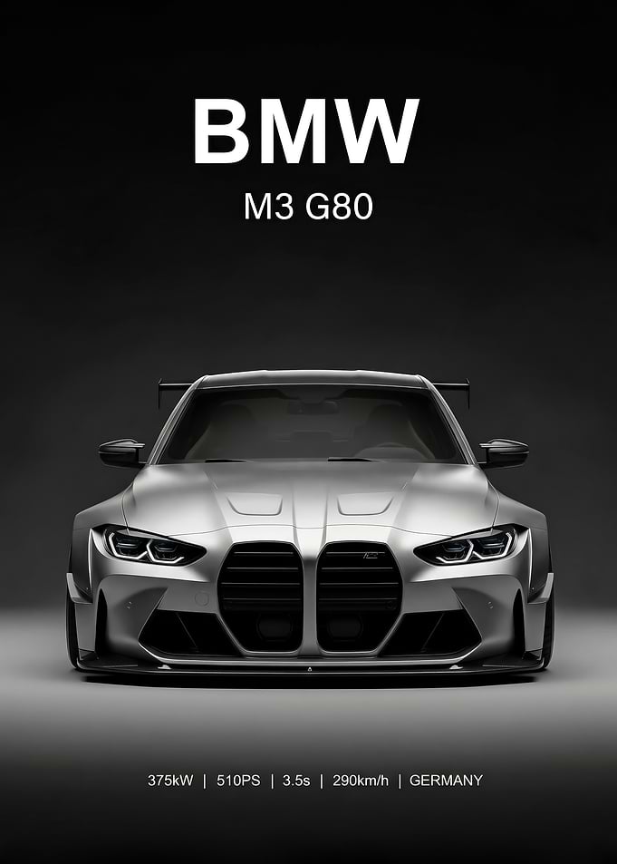 silver sport BMW M3 G80 Poster