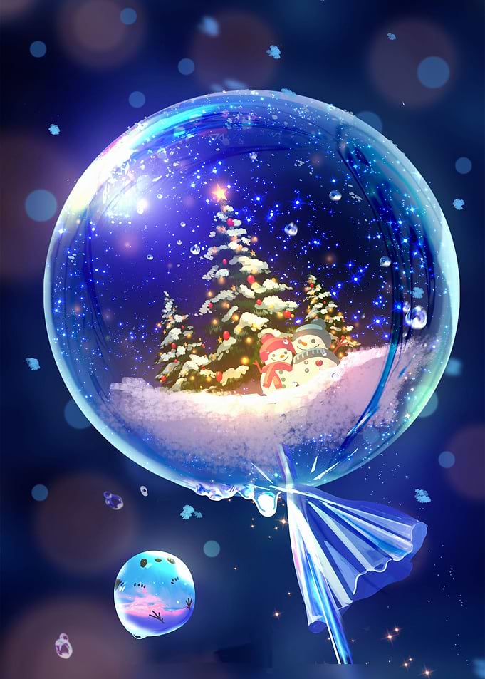 Christmas Snow Globe with Snowmen and Tree
