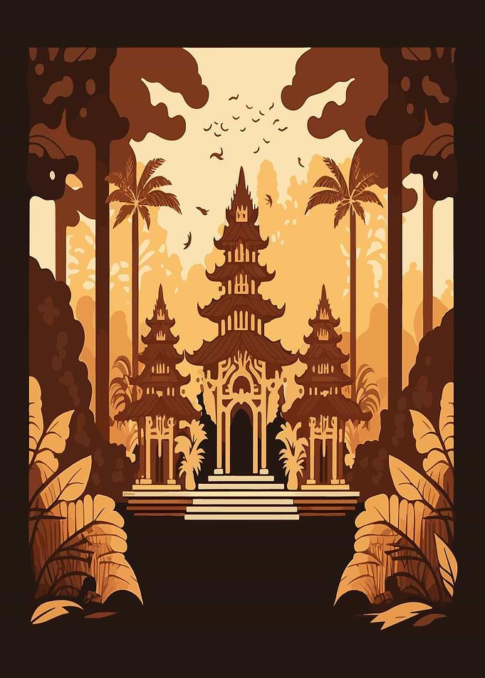 Balinese Temple in a Lush Forest
