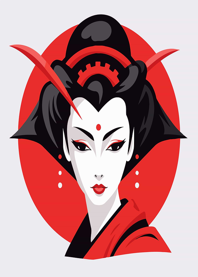 Geisha with Red Circle Background