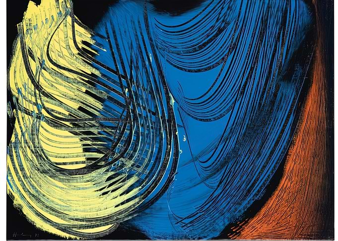 Abstract Brushstrokes of Blue, Yellow, and Orange