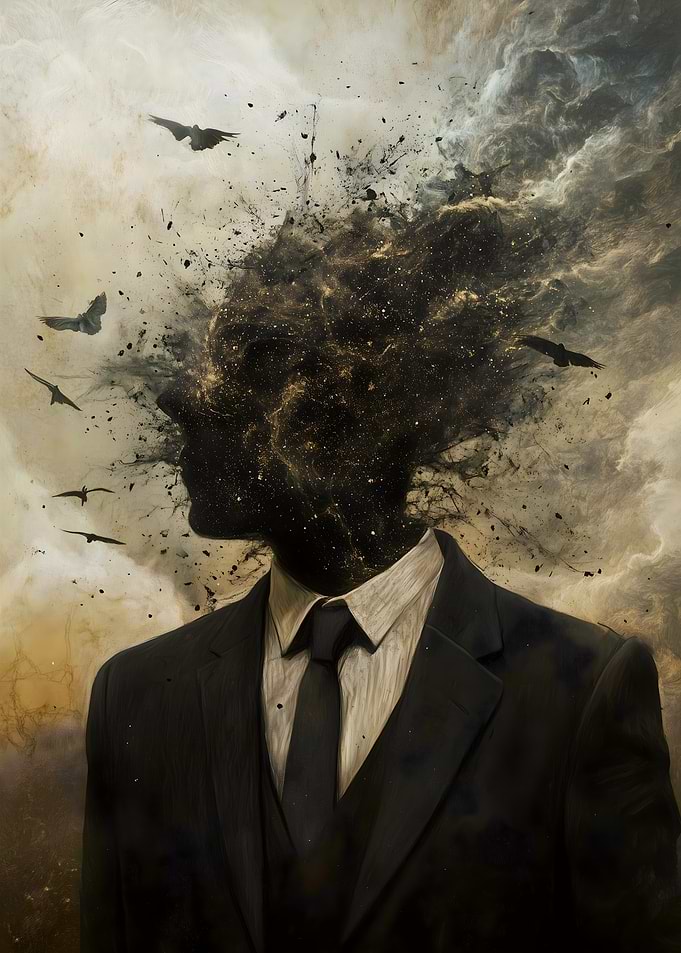Man's Head Exploding into Stars and Birds