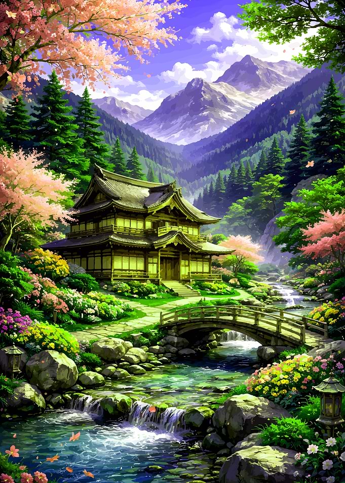 Serene Japanese Garden with Pagoda