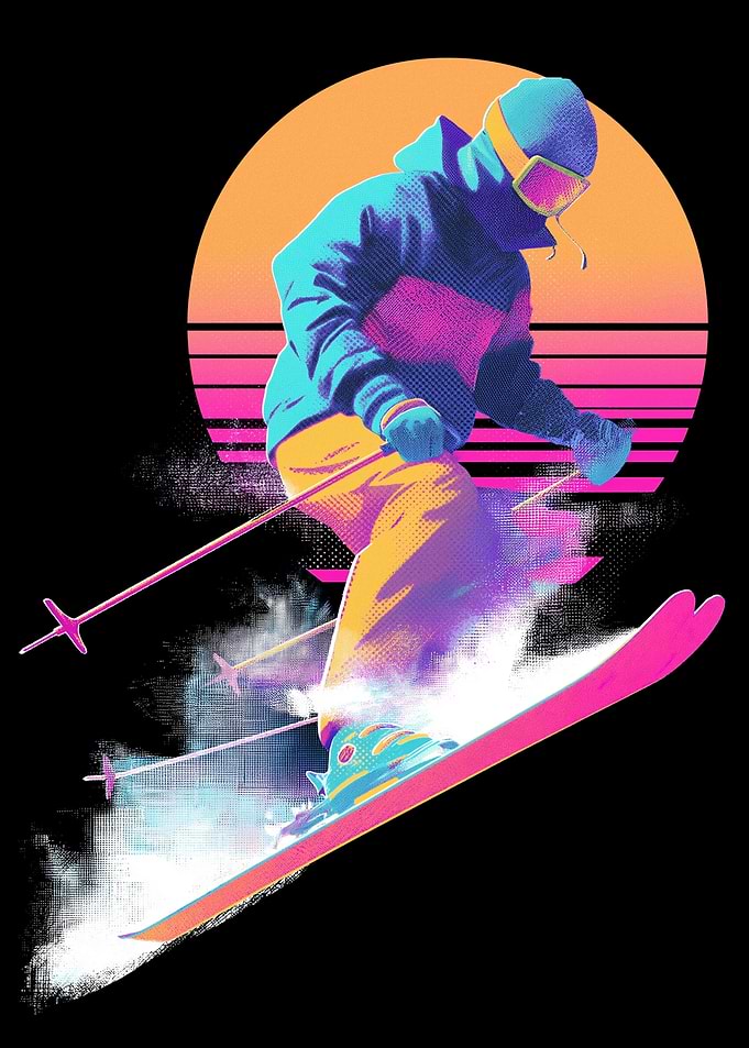 Retro Skier in Neon Sunset