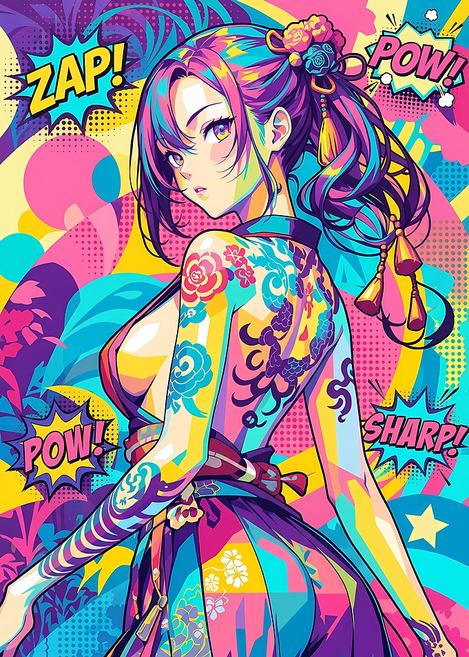 Vibrant Anime Girl with Tattoos