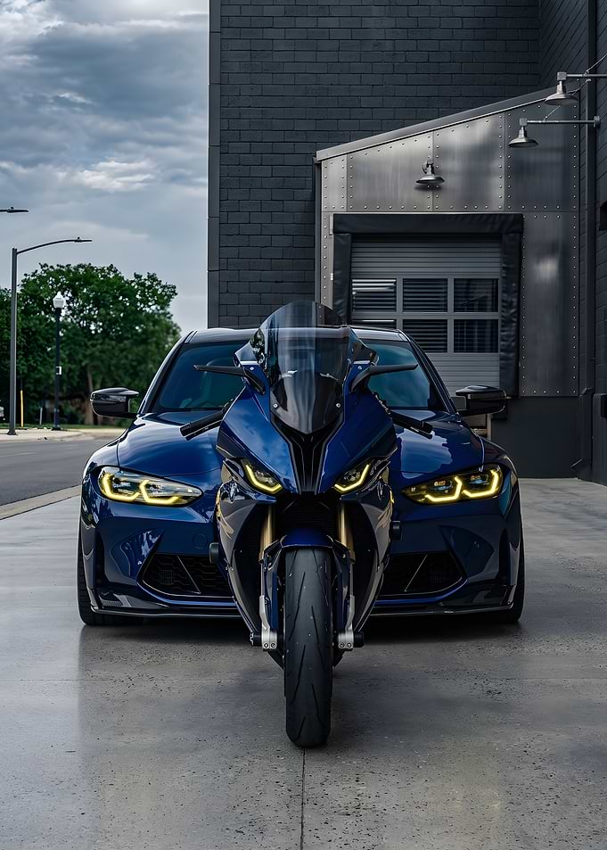 Blue BMW M4 and BMW S1000RR