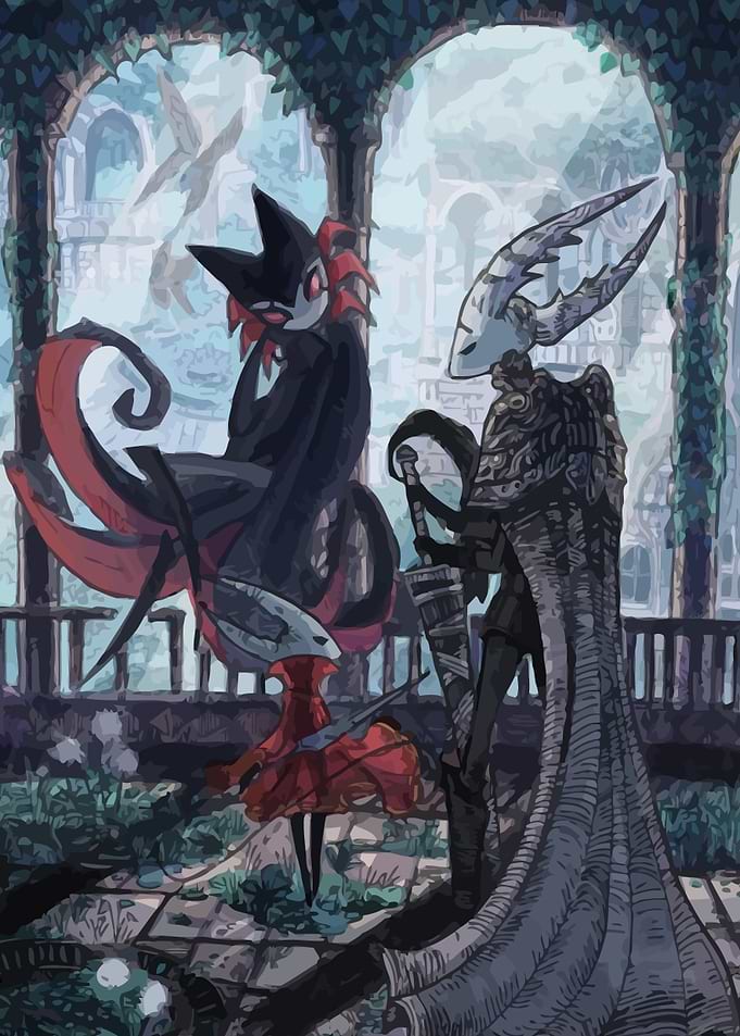 Hollow Knight Characters in Ruined Garden